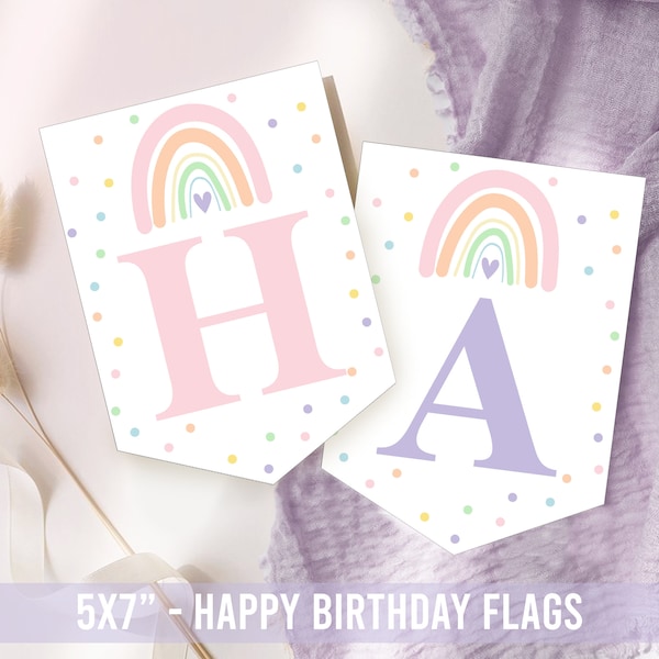 Rainbow BANNER Editable Pastel Rainbow Party Flag Rainbow Birthday Banner Corjl Modern Rainbow Happy Birthday Banner Editable Bunting Flags