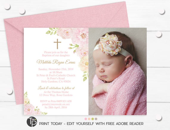 girl photo baptism invitation