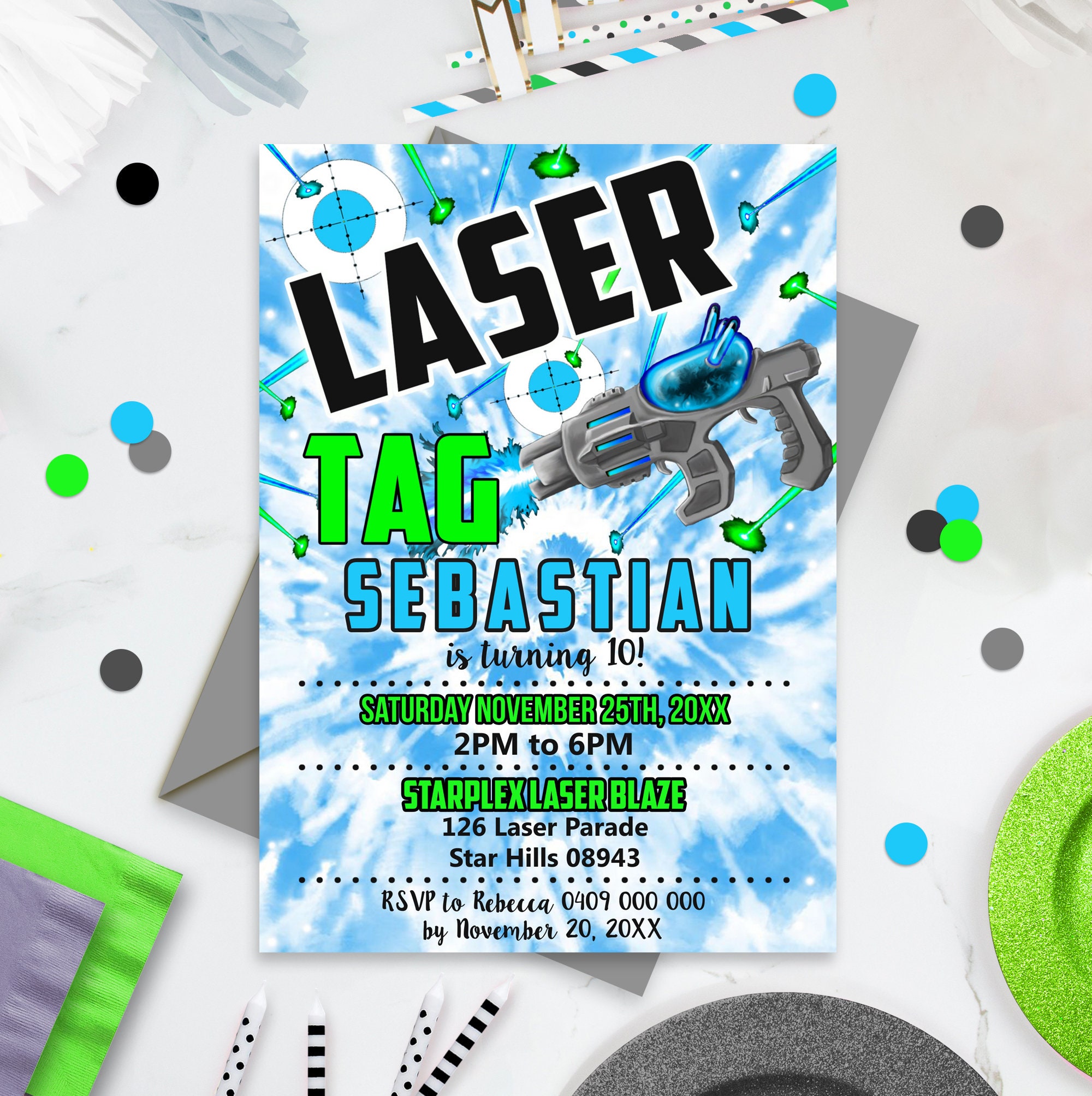 LASER TAG INVITATION Instant Download Laser Tag Tie Dye - Etsy