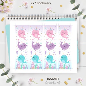 NARWHAL Bookmark Instant Download Bookmark Favor Narwhal Bookmark Girl ...