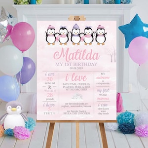 PINGUIN 1. Geburtstag Poster Winter Meilenstein Geburtstag Poster Winter Onederland Meilenstein Poster Mädchen Pinguin Geburtstag Meilenstein Printable