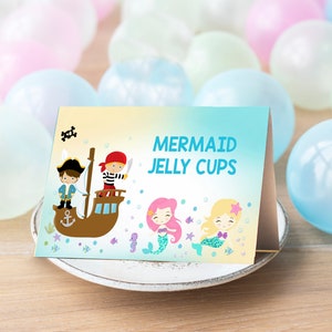 Etiquetas de comida pirata de sirena Descarga instantánea Etiquetas de comida de buffet pirata de sirena Tarjetas de tienda de nombre de pirata de sirena editables Comida de sirena editable