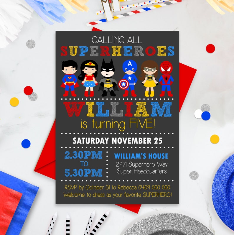 SUPERHERO INVITATION EDITABLE Superhero Invitation Superhero Party Superhero Boy Girl Party Invitation Corjl Editable Superhero Invite 0276 image 1