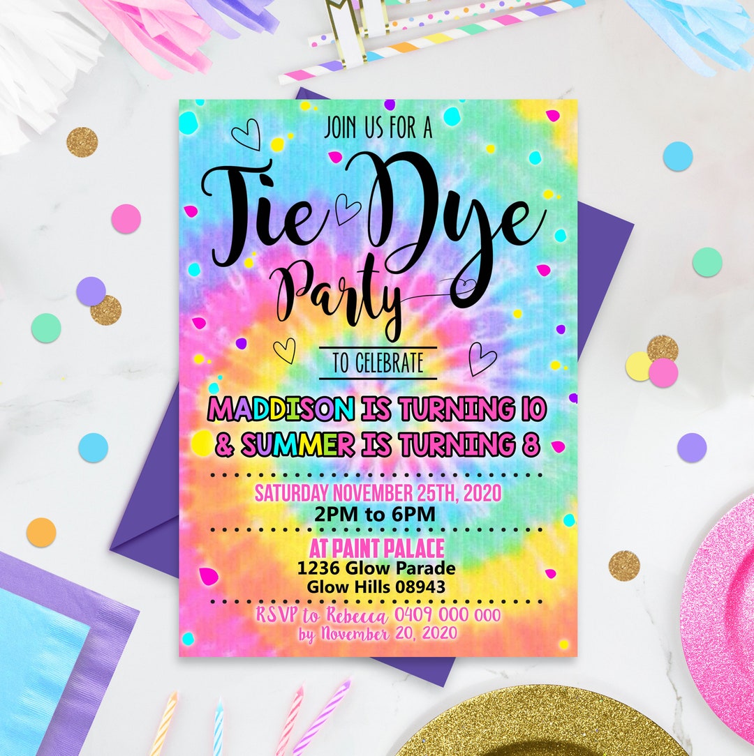 TIE DYE Joint Birthday Invitation Instant Download Sibling Tie Dye