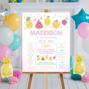 TUTTI FRUTTI 1st Birthday Poster Editable Sweet One Milestone Birthday Poster Printable Tutti Frutti Milestone Poster Cute Fruit Milestone