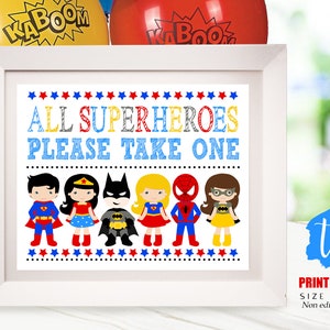 SUPERHERO PARTY SIGNS Superhero Party Decorations Superhero Table Sign Superhero Birthday Party Superhero Take One Sign Superhero Signs 0276