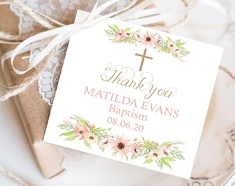 Floral BAPTISM Favor Tag Editable Baptism Gift Tags Girl Baptism Favor Tag Printable Baptism Favor Tags Girl Baptism Bonbonniere Thank you