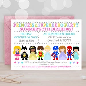 PRINCESS SUPERHERO PARTY Invitation Instant Download Princess Superhero Invitation Princess Superhero Party Printable Invitation Corjl
