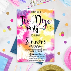 TIE DYE PARTY Invitation Instant Download Tie Dye Birthday Invitations Editable Tie Dye Party Invitations Printable Tie-Dye Party Corjl