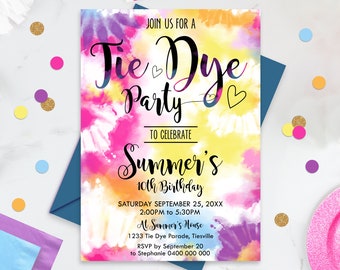 TIE DYE PARTY Invitation Instant Download Tie Dye Birthday Invitations Editable Tie Dye Party Invitations Printable Tie-Dye Party Corjl
