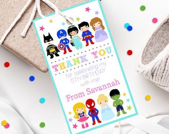 Superhero Princess Favor Tag: Editable Thank You Tag (Digital Download)