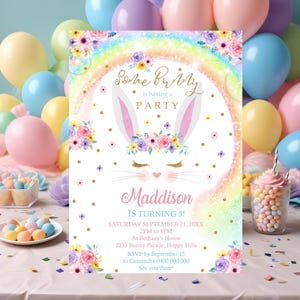 Invito RAINBOW BUNNY Invito Bunny Download immediato Alcuni inviti Bunny Invito di compleanno Bunny Invito per festa Bunny Corjl 0257