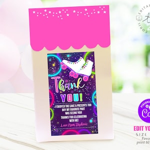 SKATE FAVOR TAG Editable Girl Skate Glow Favors Corjl Favor Tag Roller Skating Birthday Party Favor Tag Skate Thankyou Glow Skate Corjl 0280
