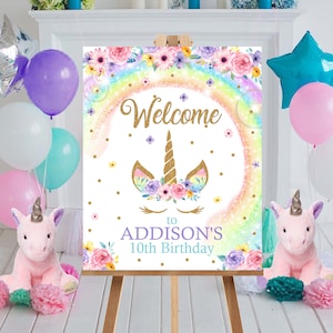 Rainbow UNICORN Welcome Sign Editable Unicorn Welcome Birthday Sign Unicorn Welcome Sign Rainbow Unicorn Decorations 16x20 Sign Unicorn 0210