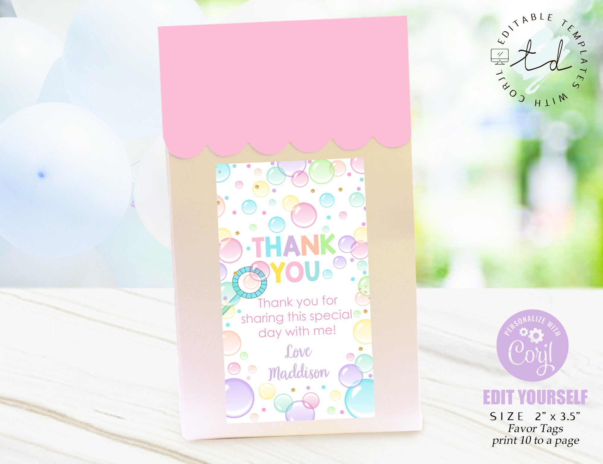 BUBBLES FAVOR Tag Editable Bubbles Favor Tags Printable | Etsy