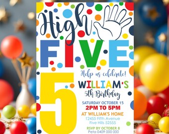 High Five Birthday Invitation: Editable Boy 5th Spots Party Evite (Digital Download)