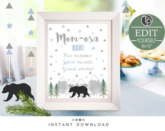 BEAR MOMOSA BAR Sign Instant Download Momosa Bar Print Adventure Baby Shower Mom-osa Sign Bear Baby Shower Mountains Mimosa Bar Sign 0265