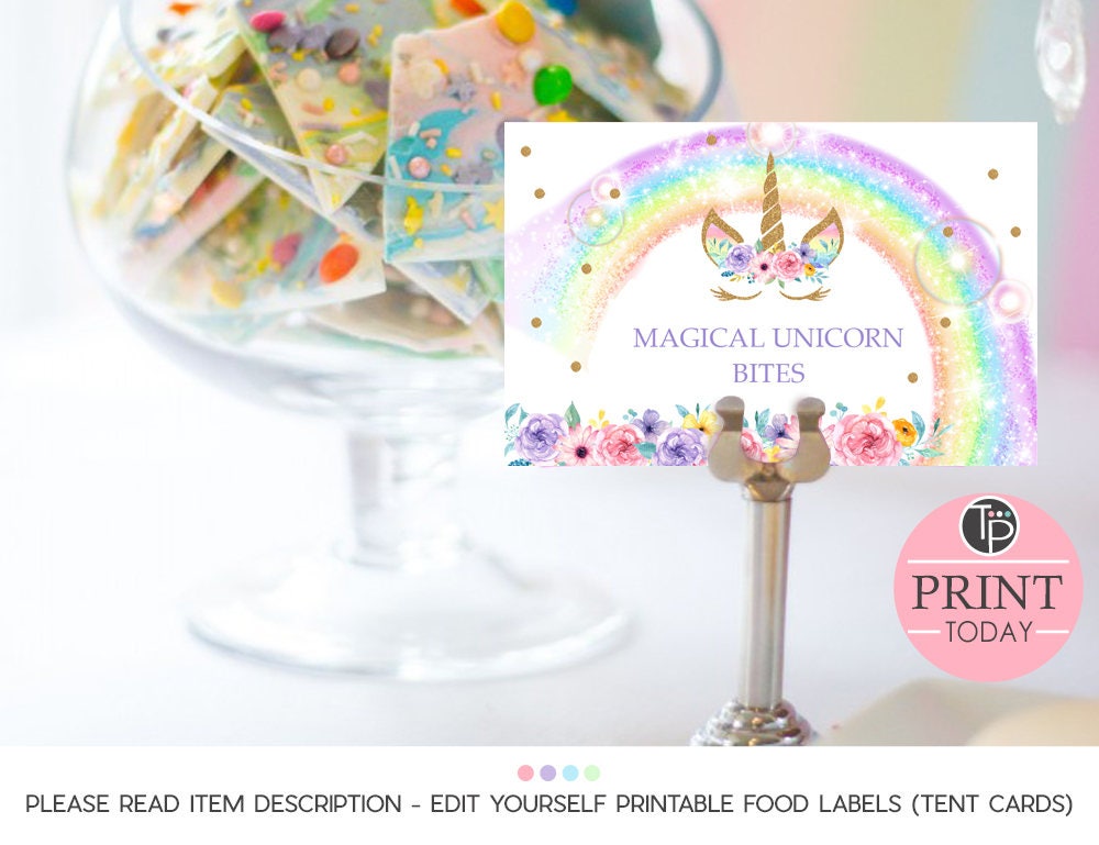 unicorn food labels instant download buffet food labels name etsy new zealand