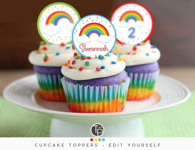 RAINBOW Cupcake Toppers Instant Download Rainbow Party Etsy