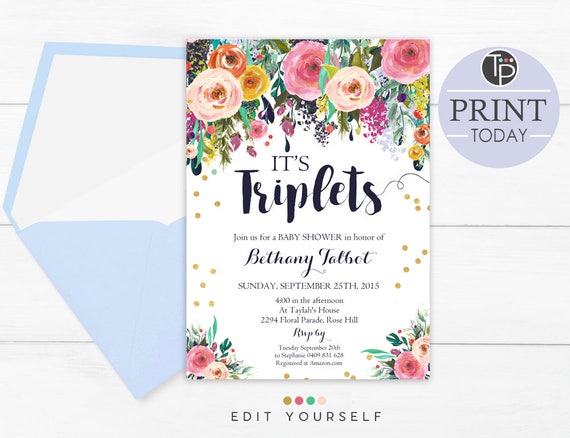 triplet baby shower invitations
