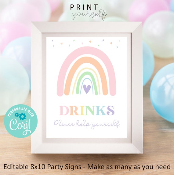 Rainbow Party Signs Editable Rainbow Birthday Party Signs Pastel Rainbow  Party Decorations Printable Rainbow Signs Editable Rainbow Decor 