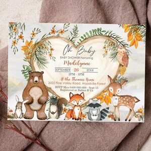 WOODLAND BABY SHOWER Einladung Bearbeitbar Waldtiere Baby Shower Einladung Wald Baby-Einladung Waldeinladungsvorlage Corjl