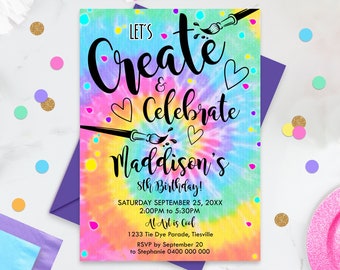 ART PARTY INVITATION Instant Download Tie Dye Art Invitation Art and Craft Party Invitation Painting Invitation Let's Create Birthday Invite