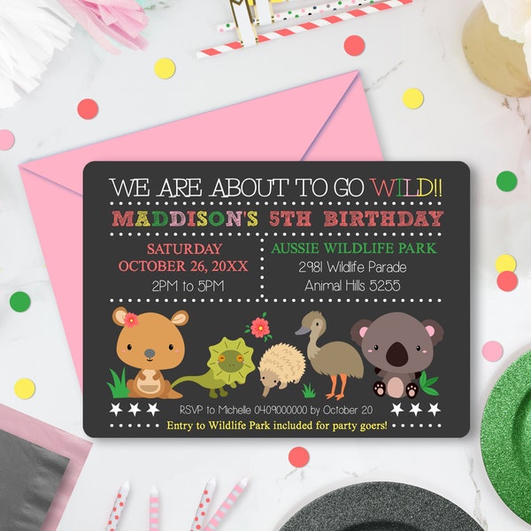 WILDLIFE INVITATIONS Instant Download Australian Animals Invitation Girl Wild life Invitation Editable Animal invitation Reptile Birthday