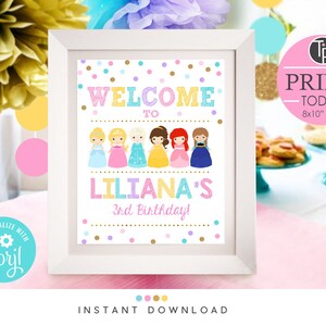PRINCESS WELCOME SIGN Instant Download Sign Girl Princess Sign Princess Birthday Welcome Sign Princess Party Superhero Printables Corjl Temp