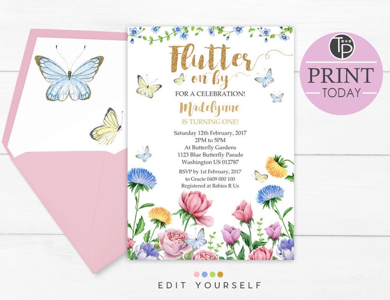 BUTTERFLY BIRTHDAY INVITATION Butterfly Invitations Instant Etsy