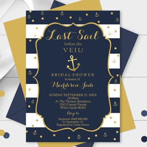 NAUTICAL Bridal Shower Invitation Instant Download Anchor Bridal Shower Invitation Navy Gold Bridal Shower invitation Nautical Corjl 0315