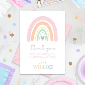 MODERN RAINBOW THANK You Digital Pastel Rainbow Thank you Note Editable Pastel Rainbow Thank you Birthday Party Rainbow Party Thankyou Card