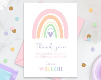 MODERN RAINBOW THANK You Digital Pastel Rainbow Thank you Note Editable Pastel Rainbow Thank you Birthday Party Rainbow Party Thankyou Card