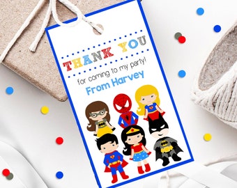 SUPERHERO FAVOR tag Editable Superhero Favor Tag Corjl Favor Tags Superhero Gift Tag Printable Superhero Thank you tags Superhero decor