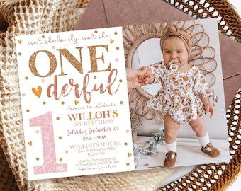 Boho 1st Birthday Invitation: Isn't She Onederful Photo Invite Template (Digital)