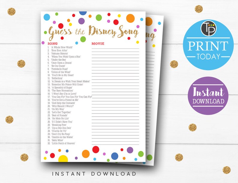 BABY SHOWER GAME Guess The Disney Song Game Instant Download Etsy Baby shower game guess the disney song game instant download etsy