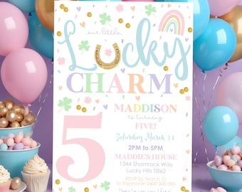 Lucky Charm Birthday Invitation: St. Patrick's Day Shamrock Party Invite (Editable Digital Download)