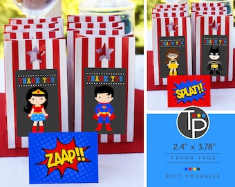 Superhero Favor Tag Superhero Gift Tags Superhero Printable Superhero Thank you Tags Printable Superhero Favor tags Superhero Party Favors