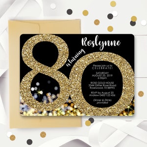 80th Birthday Invitation Instant Download Invitations Gold - Etsy