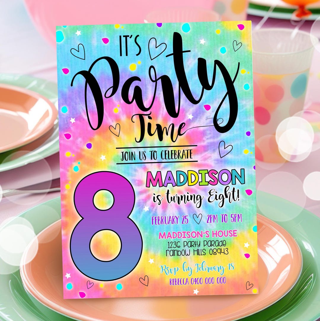TIE DYE PARTY Invitation Instant Download Rainbow Tie Dye Birthday Invitations Editable Tie Dye ...