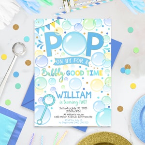 Bubble Party Birthday Invitation Boy Bubble Birthday Party Editable Boy Bubble Garden Party Blue Boy Summer Bubble Instant Download Bubbles