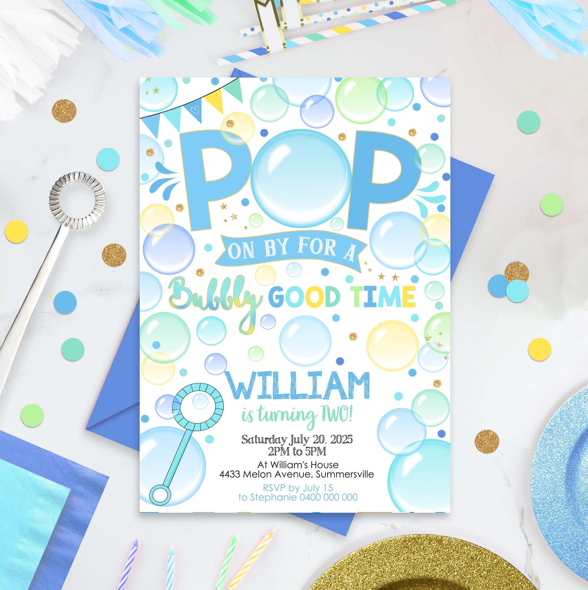 Bubble Party Birthday Invitation Boy Bubble Birthday Party Etsy UK
