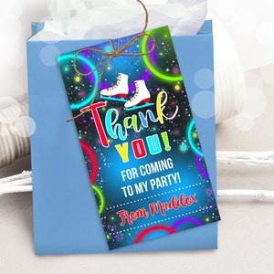 SKATE FAVOR TAG Editable Glow Skate Favors Corjl Favor Tag Ice Skating Birthday Party Favor Tag Skate Thankyou Glow Skate Corjl download