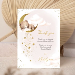 TEDDY BEAR Thank You Card Editable Brown Bear Moon Baby Shower Thank you Card Digital Bear Thank You Bearly Wait Baby Shower Thank you