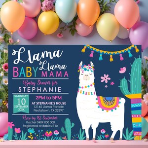 Lama Lama Baby Mama Baby shower Invitation Lama Baby Shower Invitation Fiesta Lama Baby Shower Invitation Lama modifiable Corjl 0267