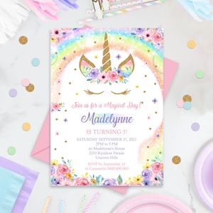 RAINBOW UNICORN BIRTHDAY Invitation Editable Rainbow Unicorn Birthday Invitation Download Unicorn Party Invitations Unicorn Invitation 0210