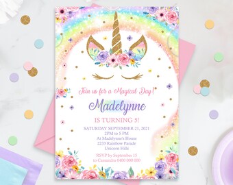 RAINBOW UNICORN BIRTHDAY Invitation Editable Rainbow Unicorn Birthday Invitation Download Unicorn Party Invitations Unicorn Invitation 0210