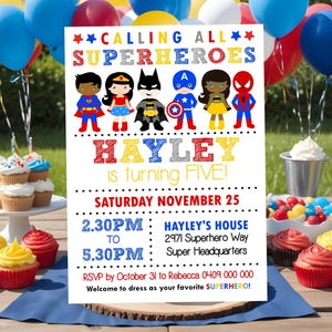SUPERHERO BOY Mixed Race Invitation Instant download African American Superhero Invitation Superhero Girl Boy Corjl Boy Superhero Invitation