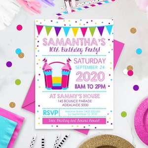BOUNCING CASTLE INVITATIONS Instant Download Jumping Castle Invitation Girl Jumping Castle Invitation Bounce House Party Bounce Party Corjl