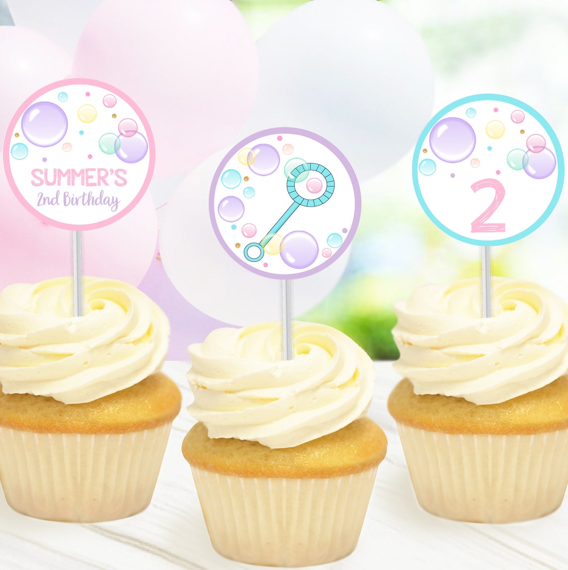 Bubbles Cupcake Toppers Instant Download Bubbles Cupcake Etsy